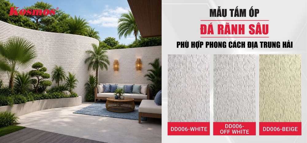 Tấm ốp đá rãnh sâu ứng dụng công trình kiểu Mediterranean