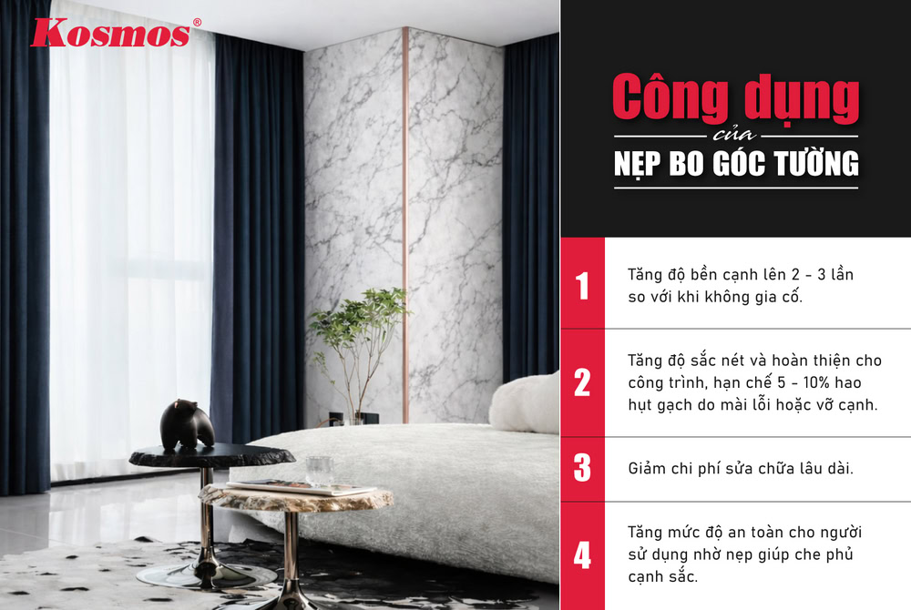 Ứng dụng của phụ kiện nẹp viền góc tường
