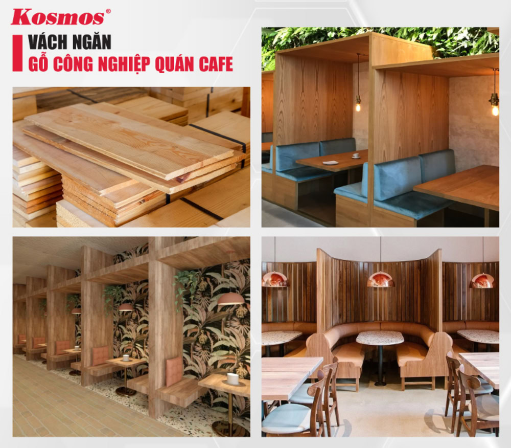 Ứng dụng gỗ công nghiệp làm vách ngăn quán cafe