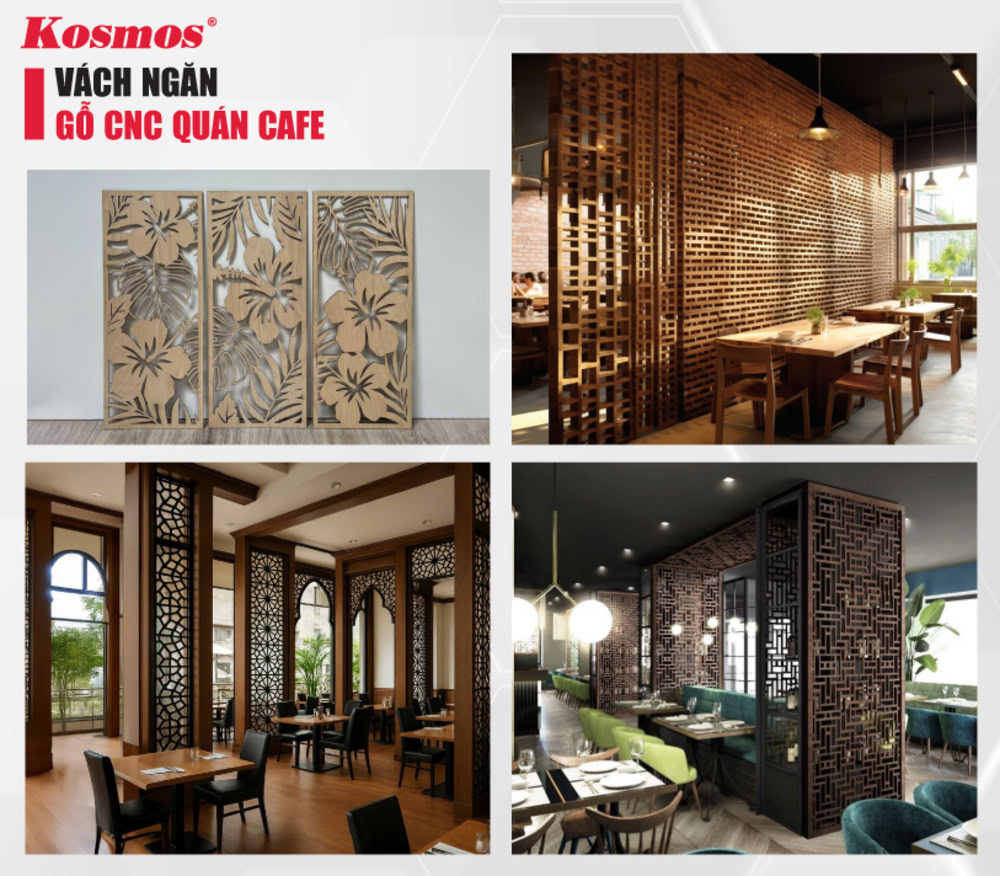 Ứng dụng gỗ gia công CNC làm vách ngăn quán cafe