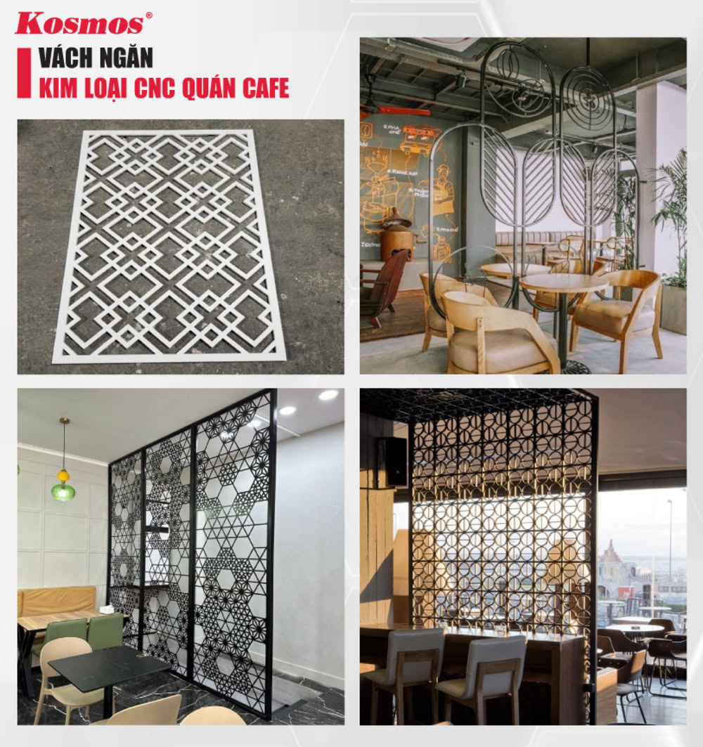 Ứng dụng kim loại CNC làm vách ngăn quán cafe