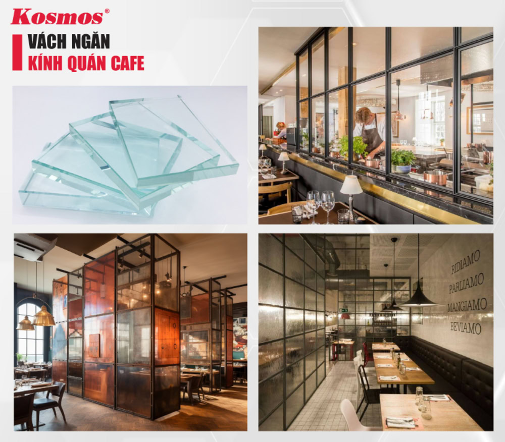 Ứng dụng kính làm vách ngăn quán cafe