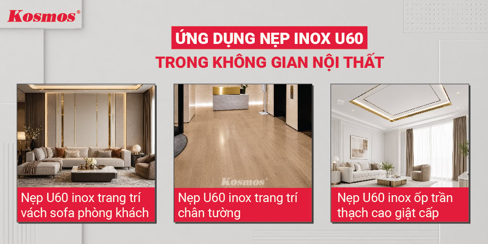 Ứng dụng nẹp inox U60 trong không gian nội thất