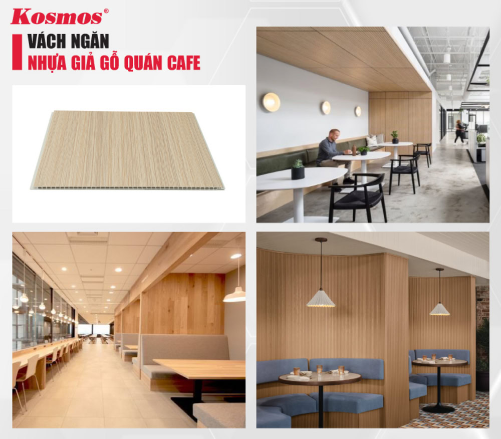 Ứng dụng nhựa giả gỗ làm vách ngăn quán cafe