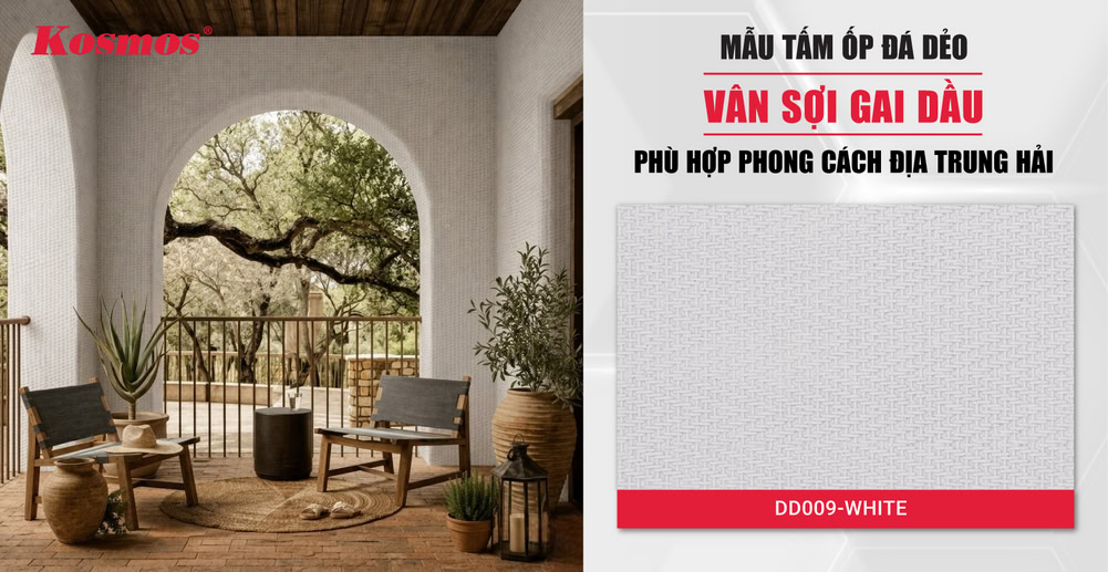 Ứng dụng tấm ốp đá dẻo vân sợi gai dầu trong thiết kế Địa Trung Hải