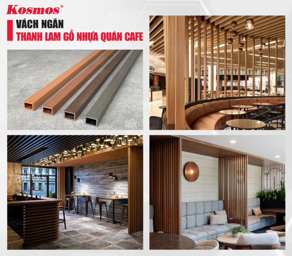 Ứng dụng thanh lam gỗ nhựa làm vách ngăn quán cafe