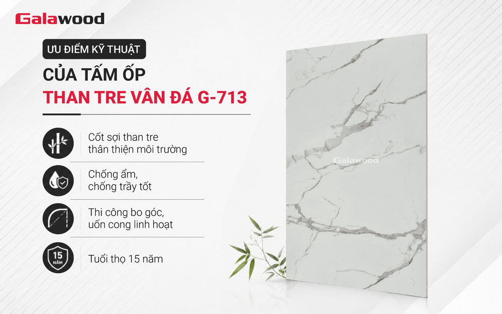 Ưu điểm của tấm ốp than tre vân đá Galawood G-713