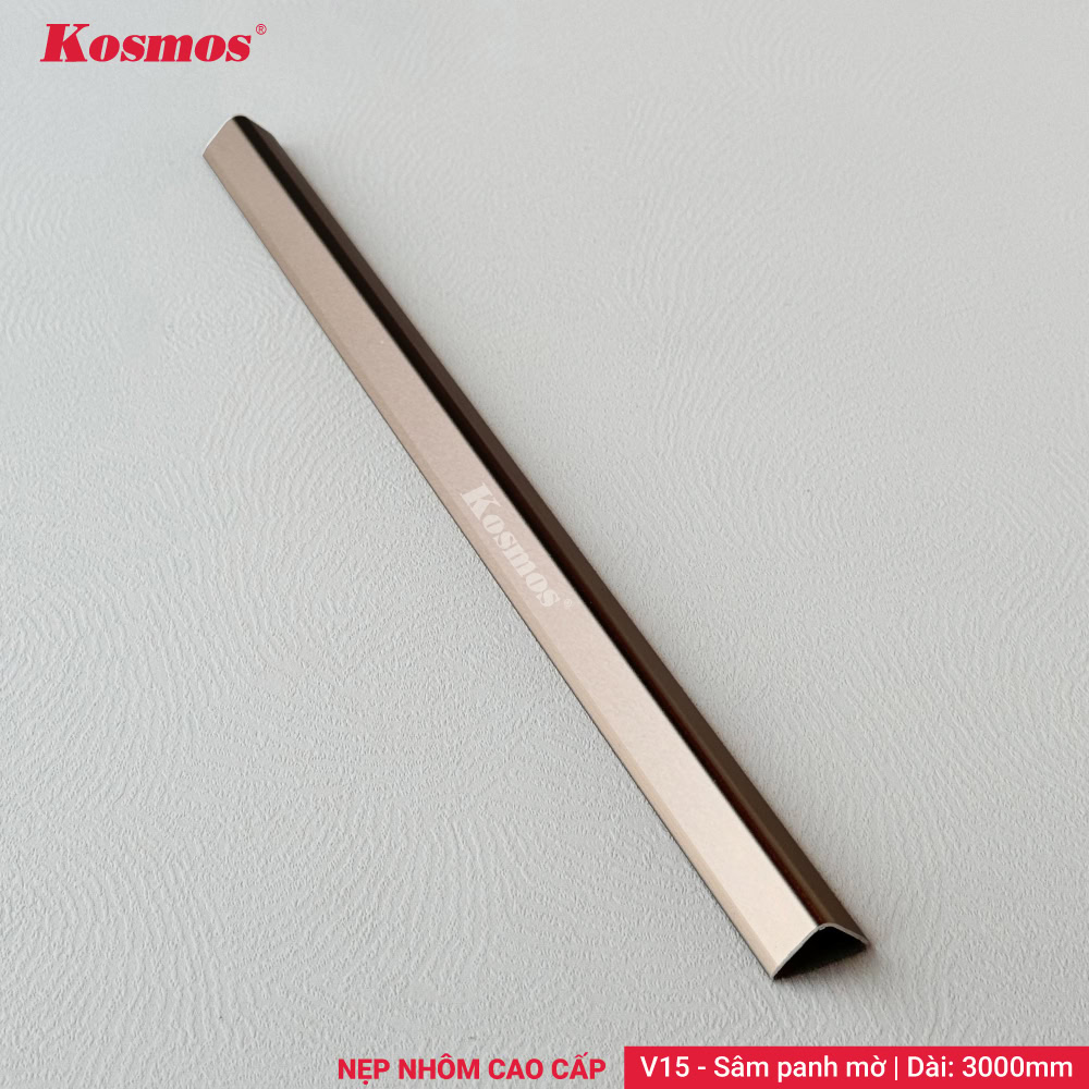 V15-SPM is a premium 15x15mm V-shaped aluminum trim strip in matte champagne finish from Kosmos. V15-SPM is a premium 15x15mm V-shaped aluminum trim strip in matte champagne finish from Kosmos.