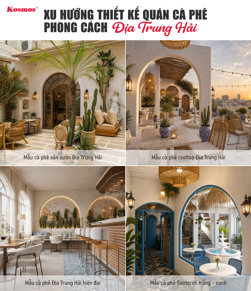 Xu hướng thiết kế quán cà phê phong cách Mediterranean