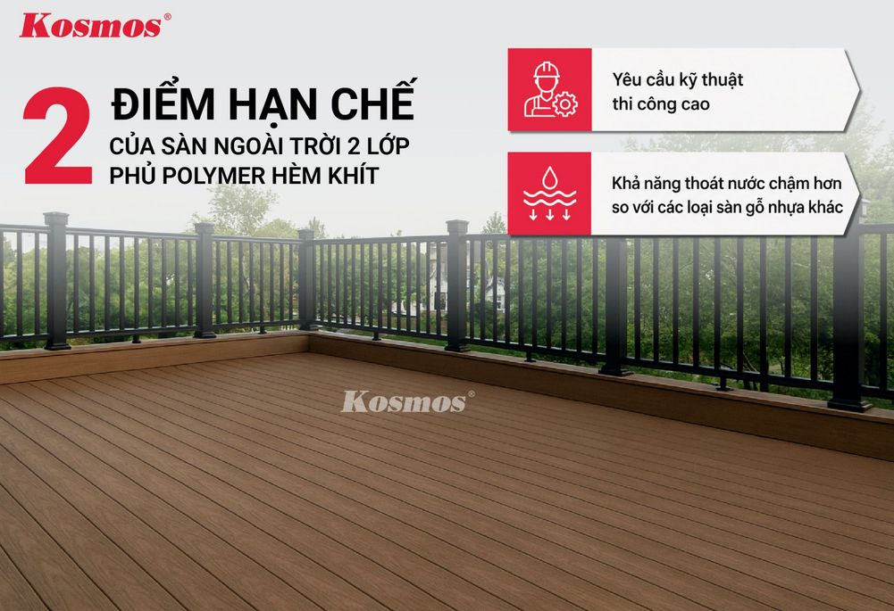2 điểm hạn chế của sàn ngoài trời 2 lớp phủ Polymer hèm khít