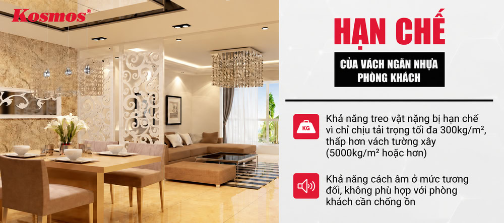 2 hạn chế khi sử dụng vách ngăn phòng khách bằng nhựa