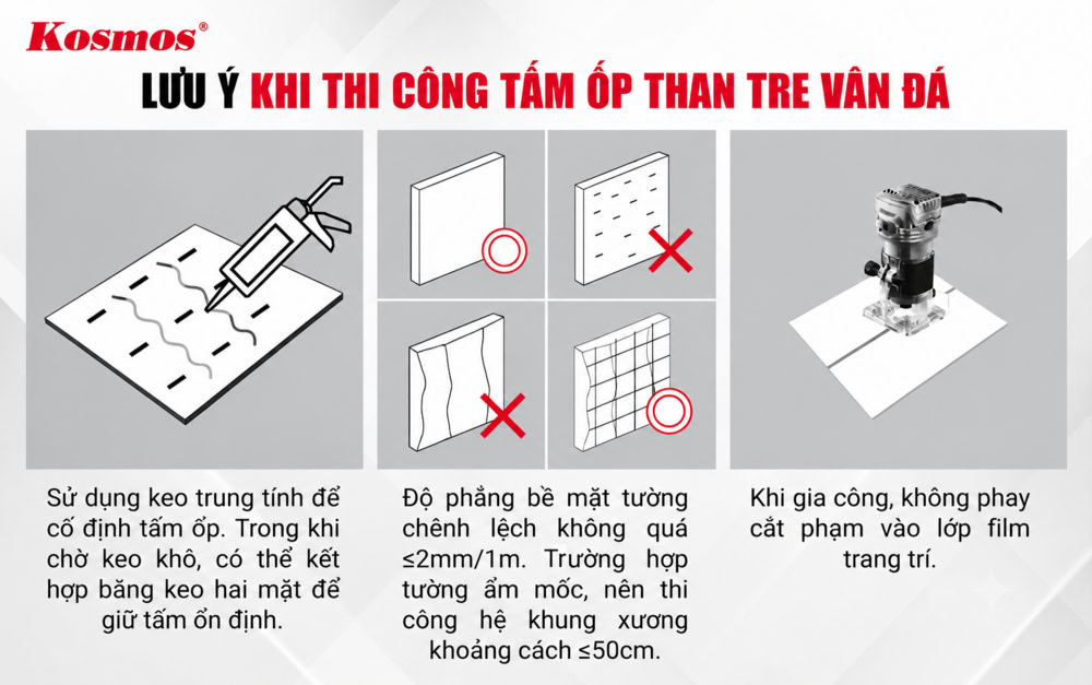 3 lưu ý khi thi công tấm ốp than tre vân đá
