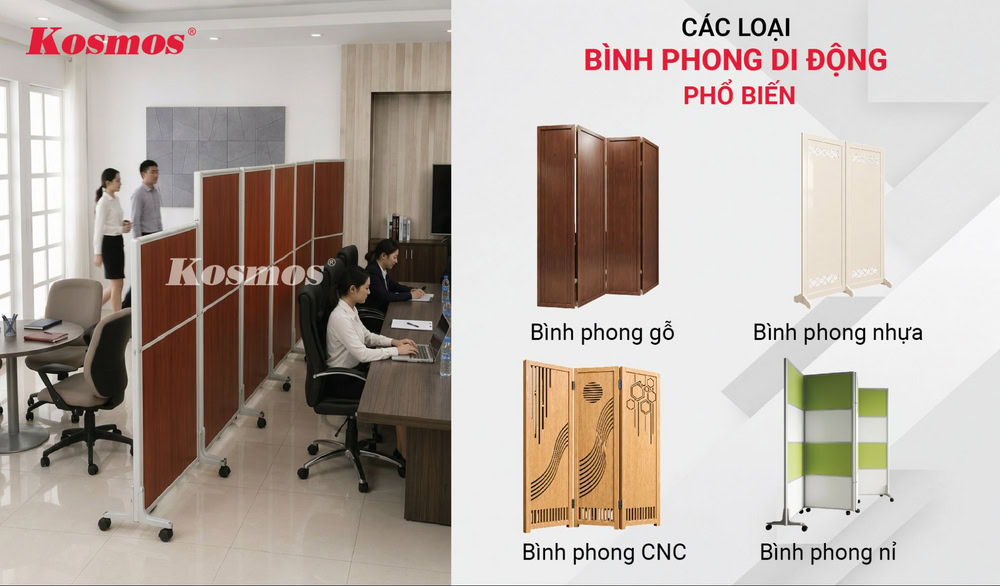 4 dòng bình phong di động ngăn phòng họp phổ biến