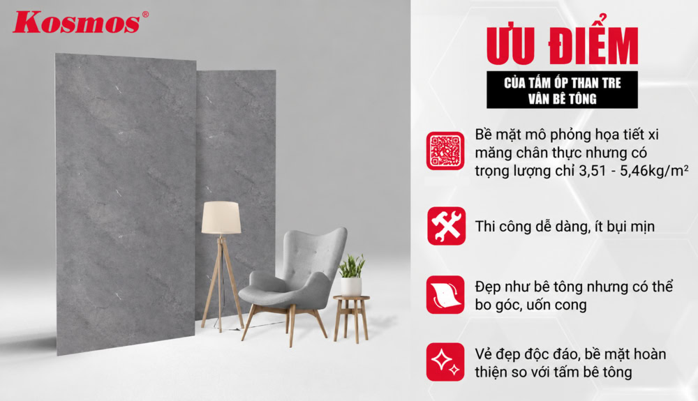 4 ưu điểm của tấm đa năng sợi than tre vân bê tông