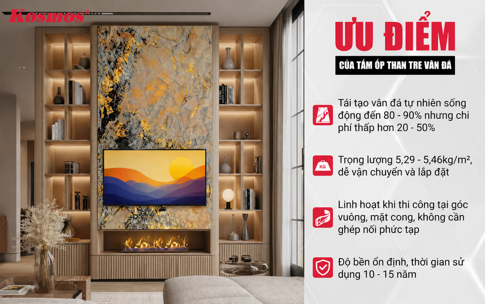 4 ưu thế của tấm ốp than tre giả đá khi trang trí nội thất