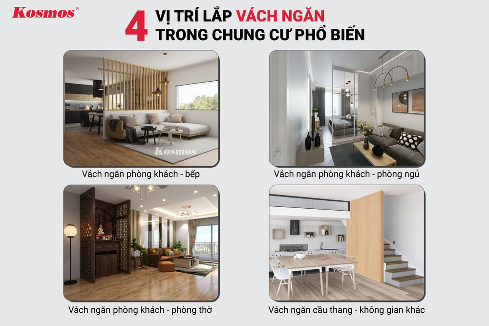 4 vị trí lắp vách ngăn trong chung cư phổ biến