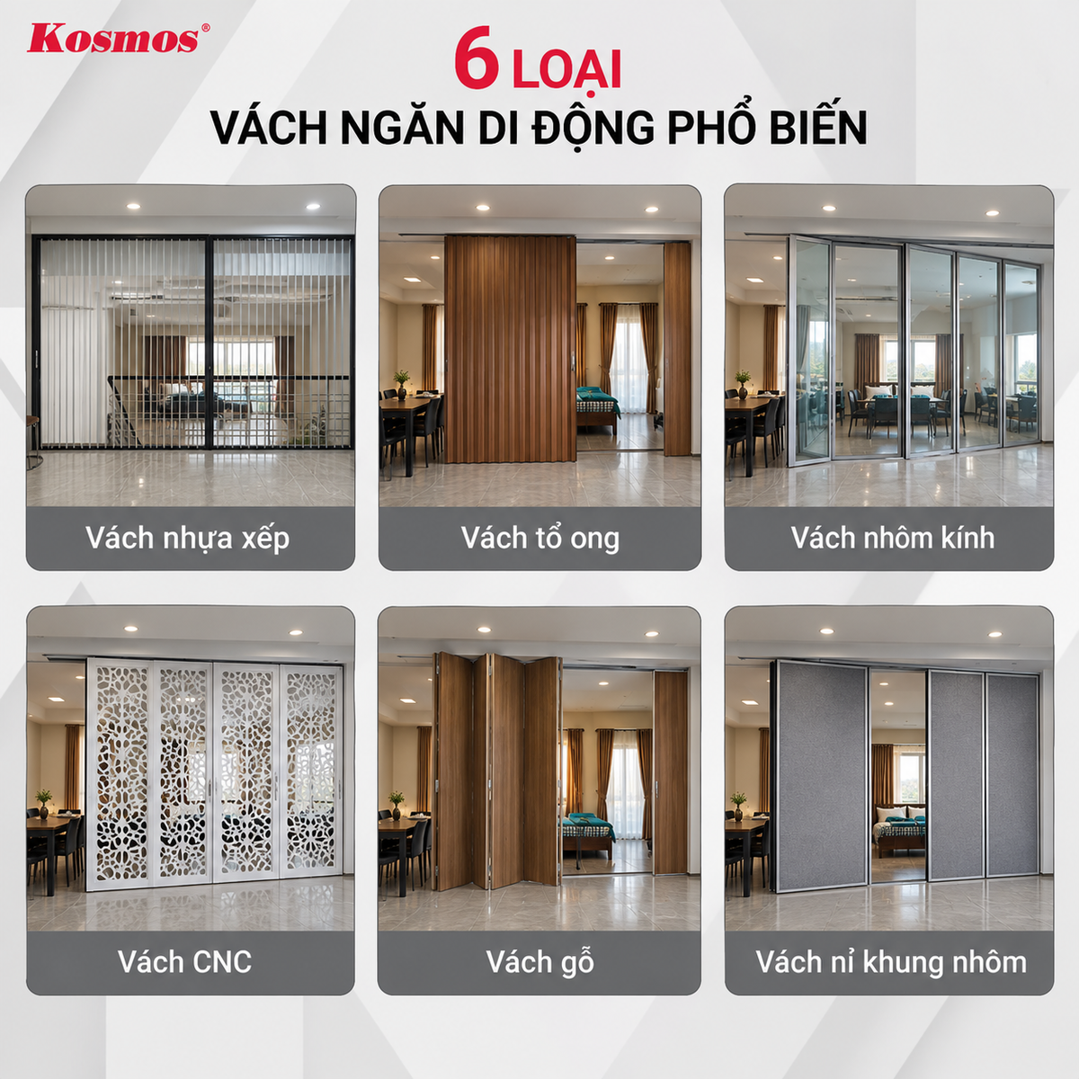 6 loại vách ngăn di động được sử dụng phổ biến