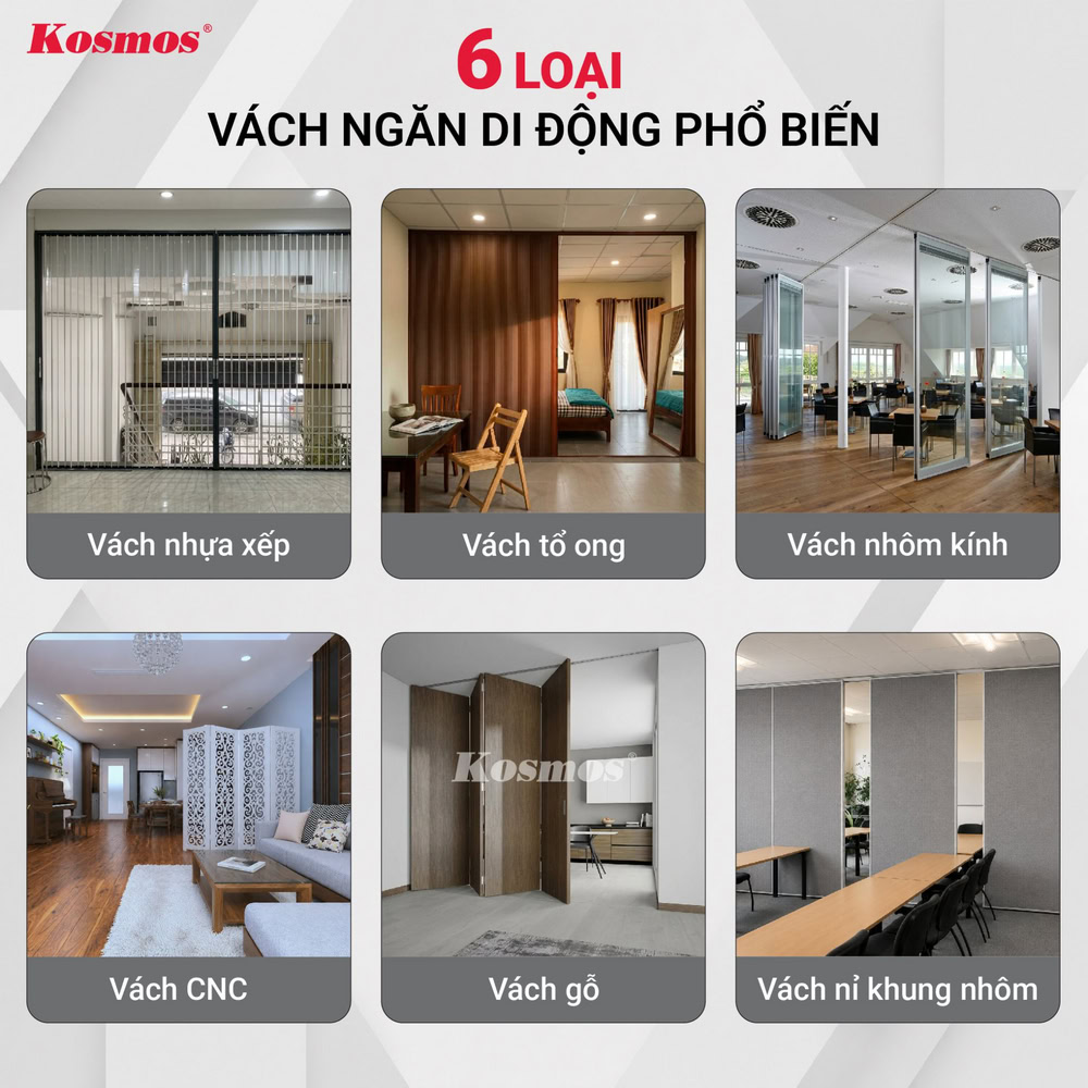 6 loại vách ngăn di động được sử dụng phổ biến