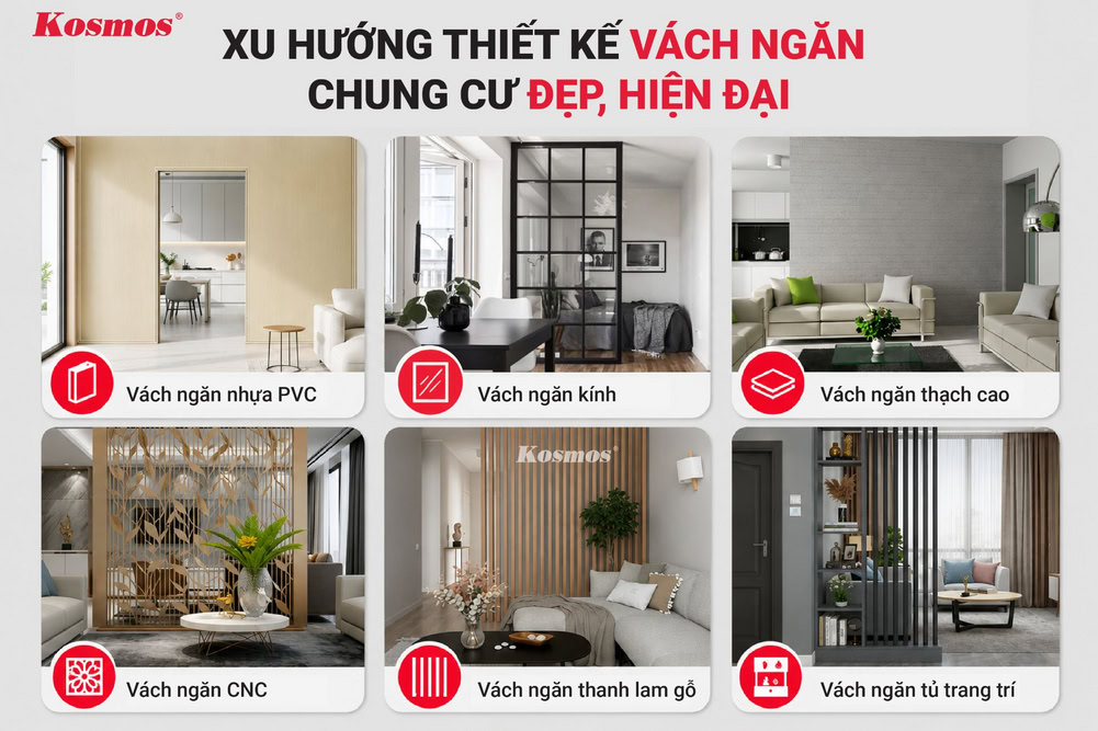 6 xu hướng thiết kế vách ngăn chung cư đẹp, hiện đại