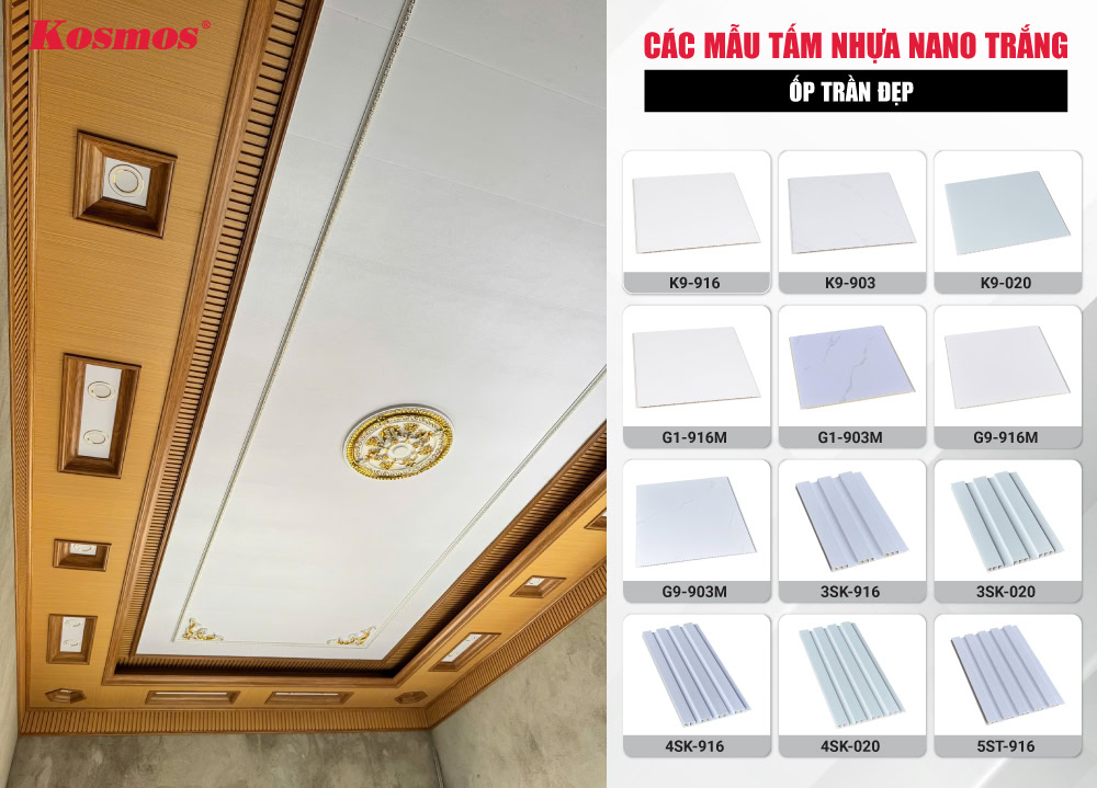 Các mẫu tấm nhựa Nano trắng ốp trần đẹp Các mẫu tấm nhựa Nano trắng ốp trần đẹp