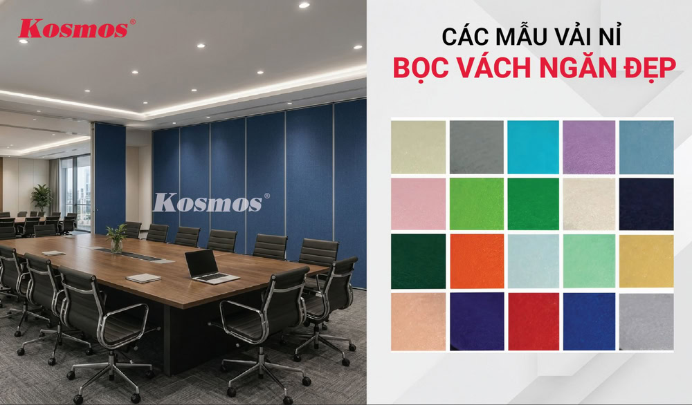 Các mẫu vải nỉ bọc vách ngăn di động phòng họp đẹp