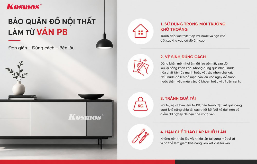 Cách bảo quản đồ nội thất từ ván gỗ PB
