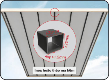 Chất liệu bằng thanh inox hoặc thép mạ kẽm kích thước ≥25x25mm và độ dày ≥1,2mm