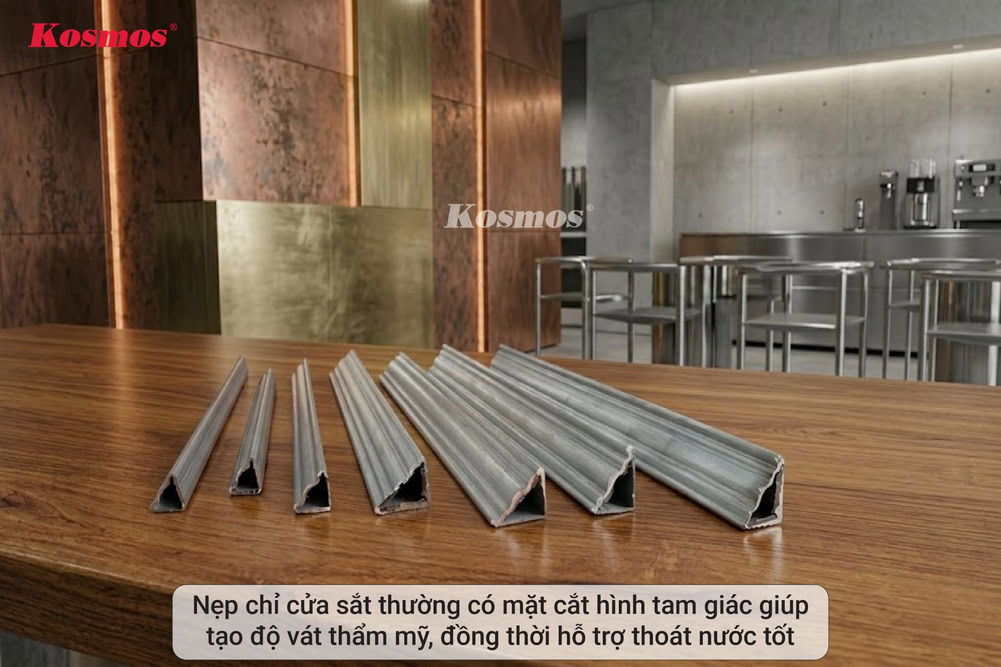 Chỉ cửa sắt phổ biến với loại có mặt cắt hình tam giác