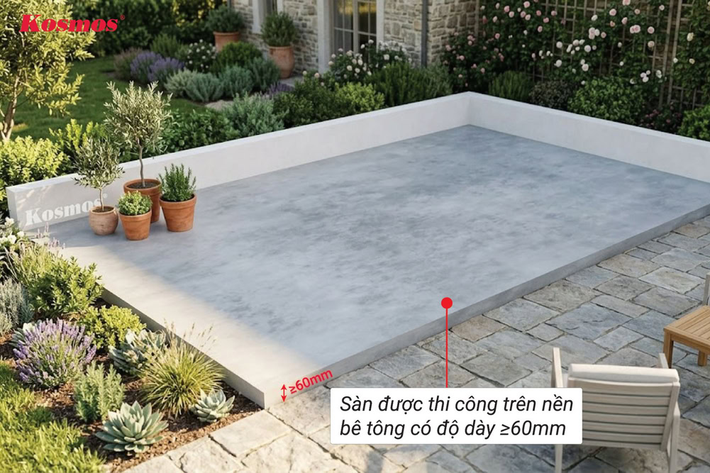 Độ dày tối thiểu của lớp nền bê tông khi lắp gỗ nhựa cần ≥60mm Độ dày tối thiểu của lớp nền bê tông khi lắp gỗ nhựa cần ≥60mm