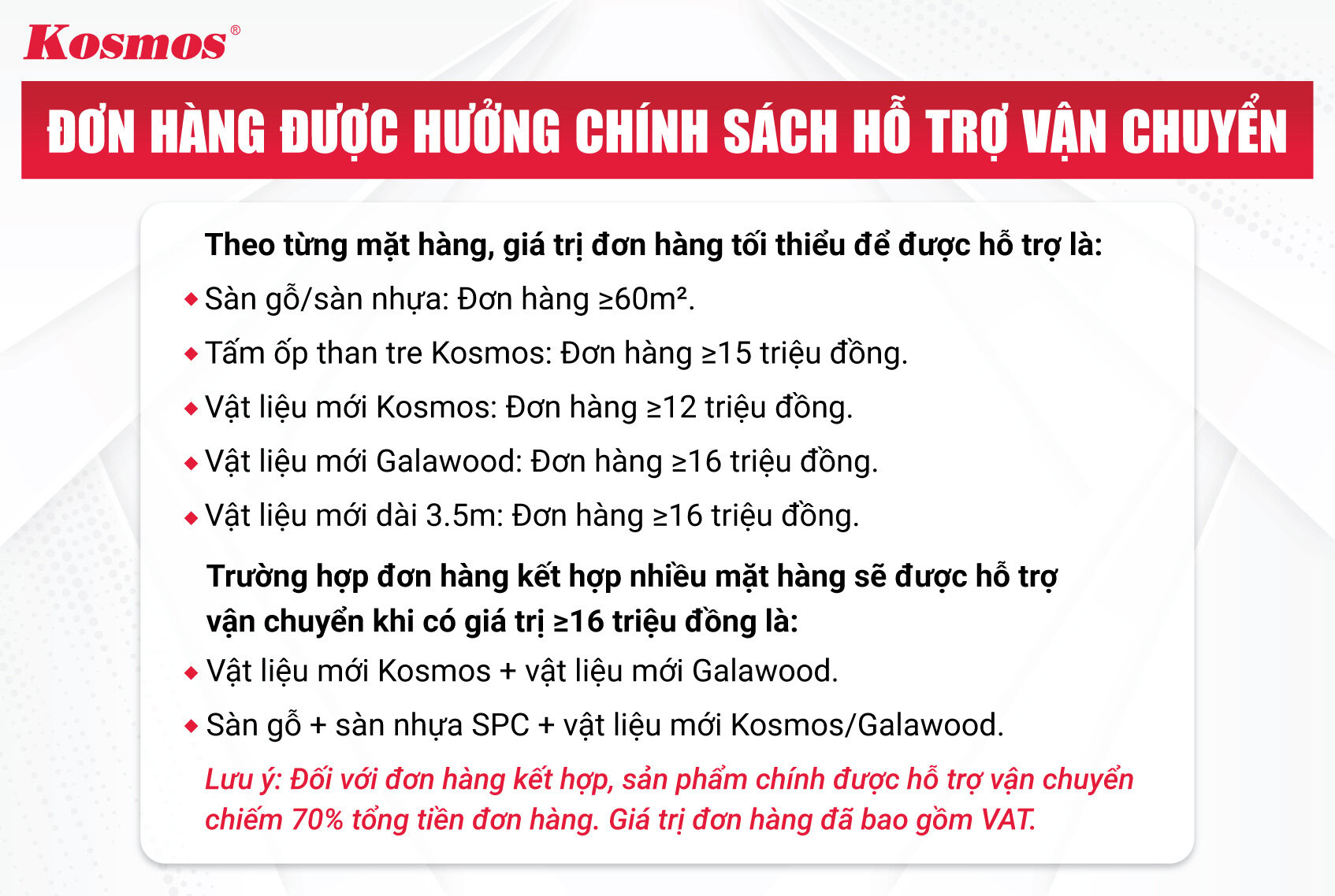 Đơn hàng được hưởng chính sách vận chuyển