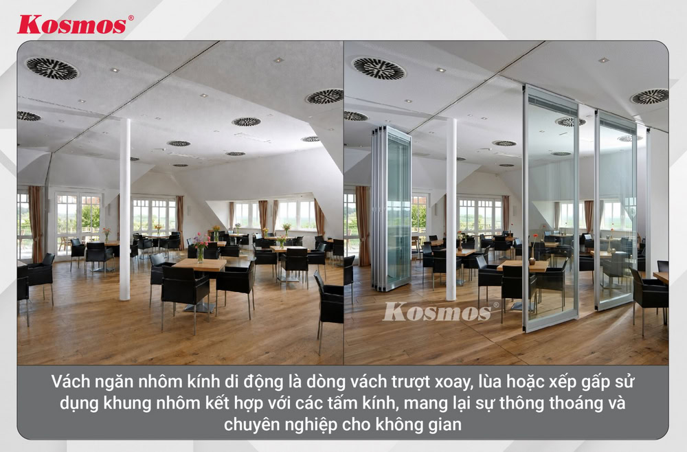 Dòng vách ngăn không gian di động kính khung nhôm