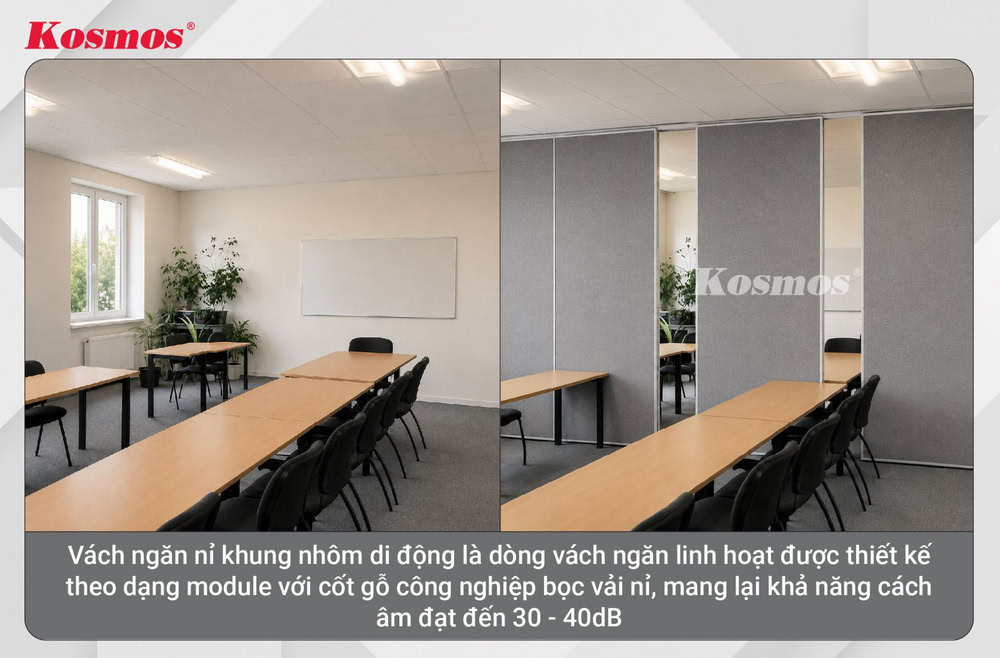 Dòng vách ngăn không gian di động nỉ khung nhôm