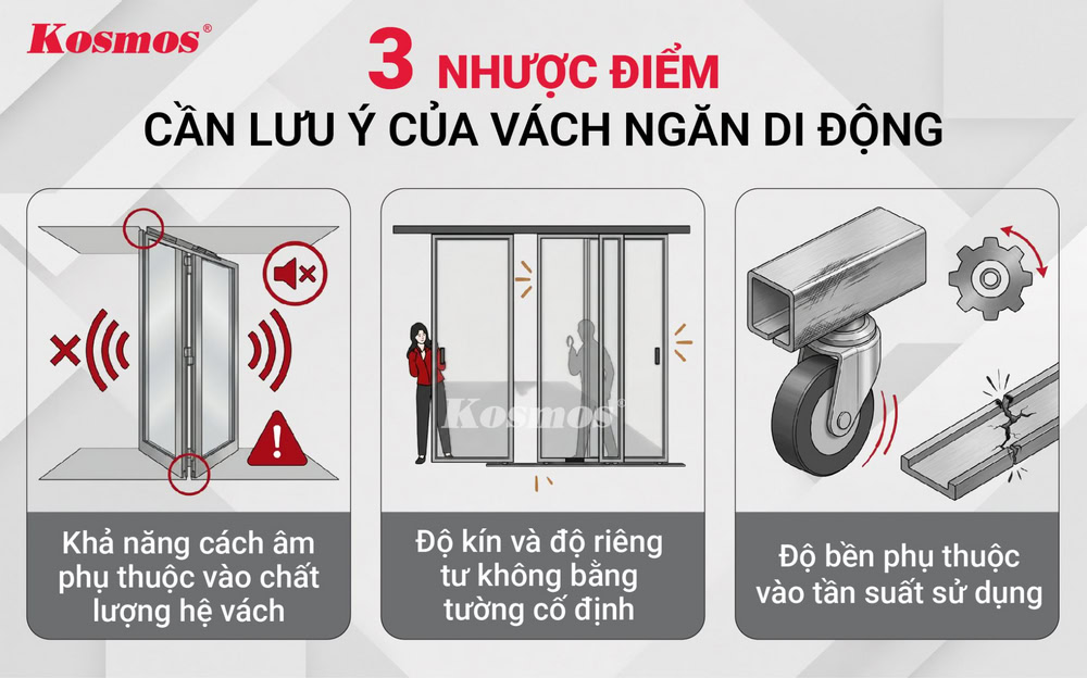 Hạn chế khi sử dụng vách di động ngăn phòng
