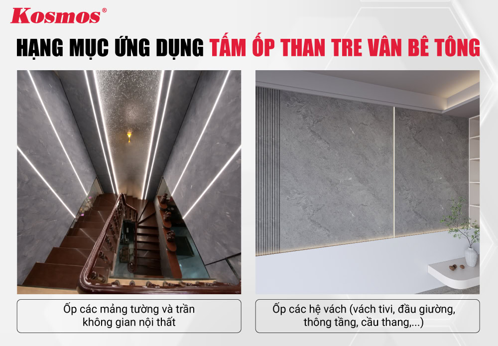 Hạng mục nội thất ứng dụng tấm ốp than tre vân bê tông