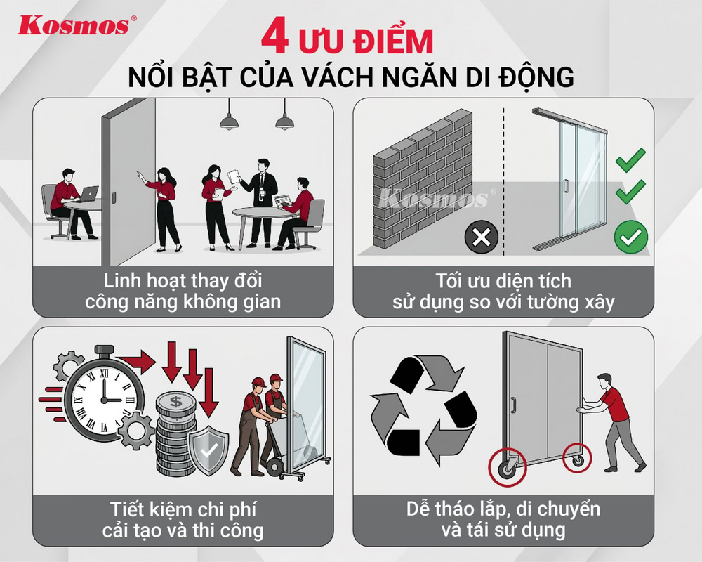 Lợi ích khi sử dụng vách ngăn di động