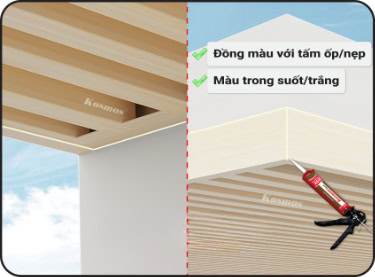 Lựa chọn màu keo silicone tương đồng với màu tấm ốp/nẹp hoặc loại màu trong suốt/trắng
