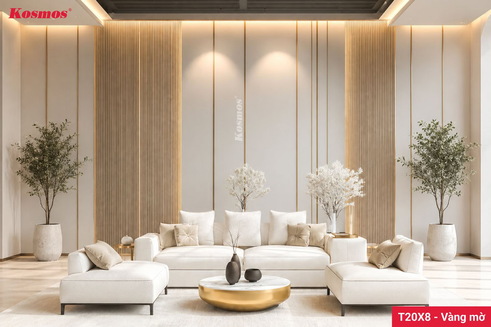 Mẫu công trình ứng dụng nẹp T nối nhôm cao cấp màu vàng mờ T20X8