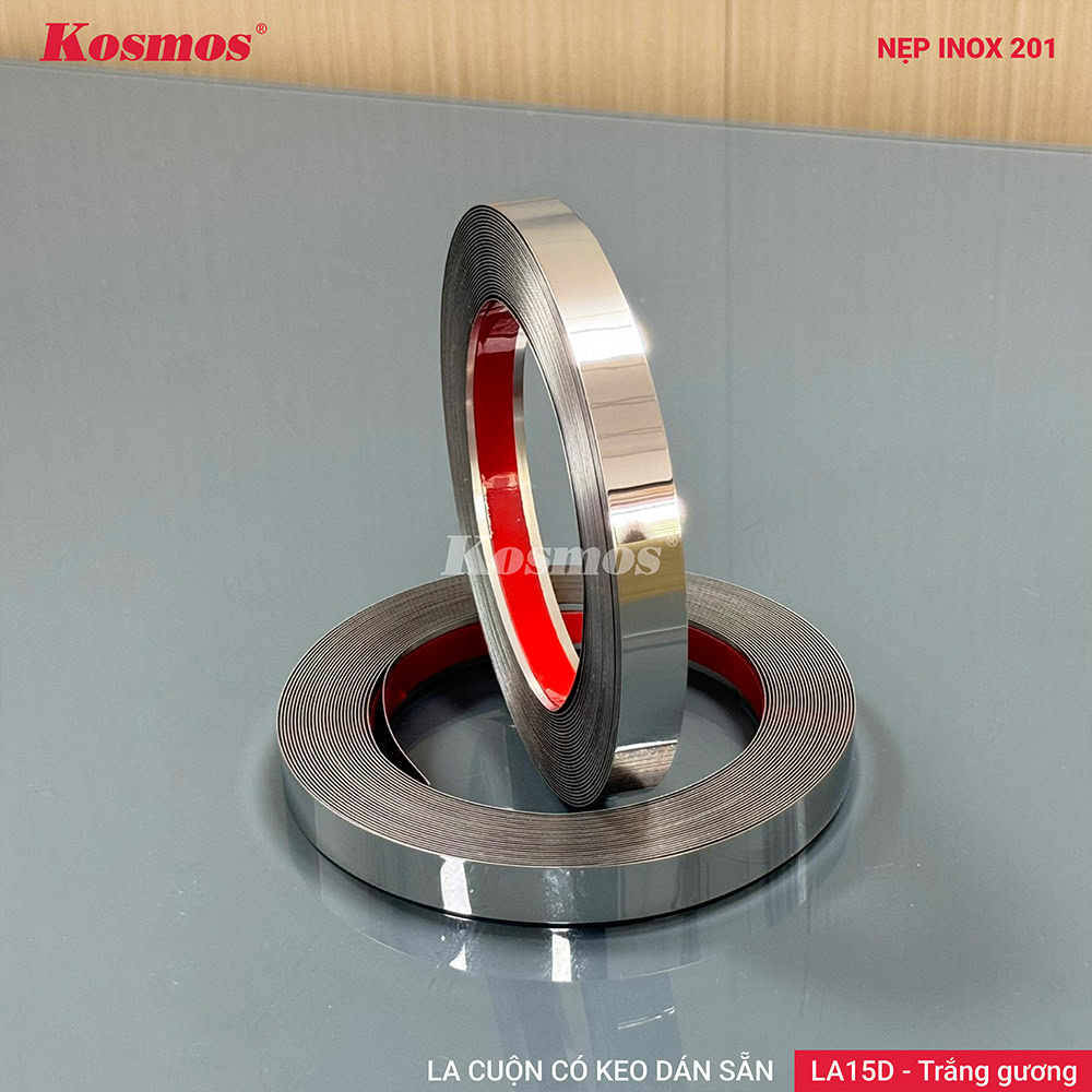 Mẫu la cuộn inox 201 trắng gương Kosmos