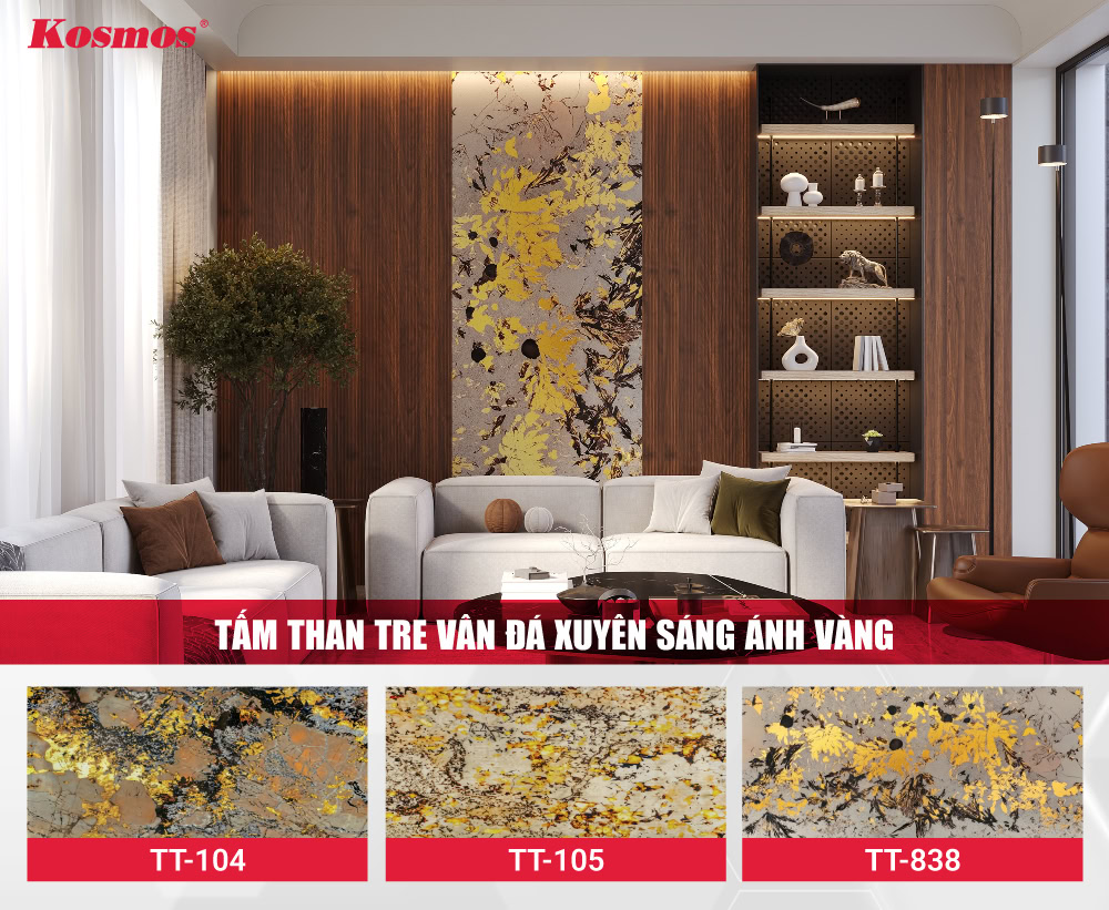 Mẫu tấm ốp đa năng giả vân đá xuyên sáng ánh vàng cao cấp