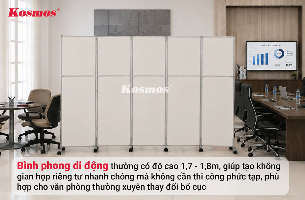 Mẫu vách ngăn bình phong ứng dụng không gian họp