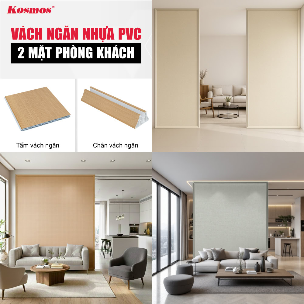 Mẫu vách ngăn phòng khách bằng nhựa PVC 2 mặt