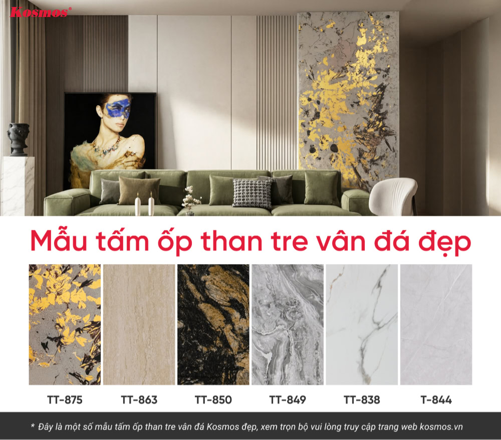 Một số mẫu tấm ốp than tre vân đá đẹp tại Kosmos Việt Nam