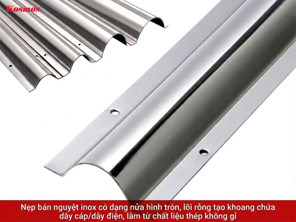 Nẹp bán nguyệt inox làm từ thép không gỉ, có mặt cắt nửa hình tròn
