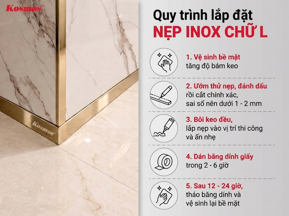 Quy trình 5 bước lắp đặt nẹp inox chữ L Quy trình 5 bước lắp đặt nẹp inox chữ L