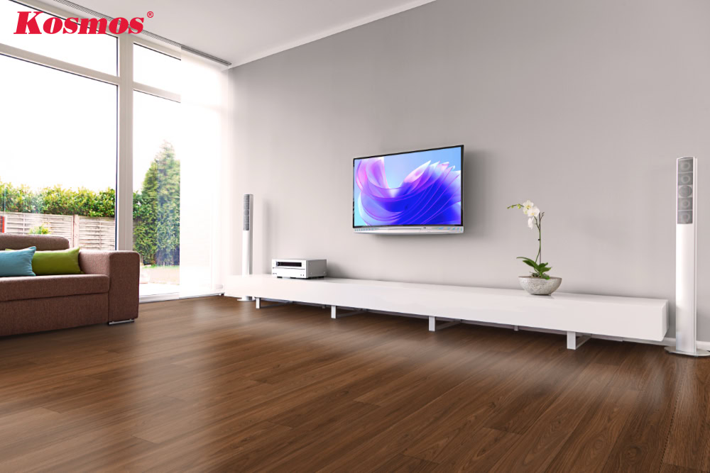 Sàn gỗ màu nâu đỏ cổ điển, mang lại vẻ đẹp bền vững và ấm áp