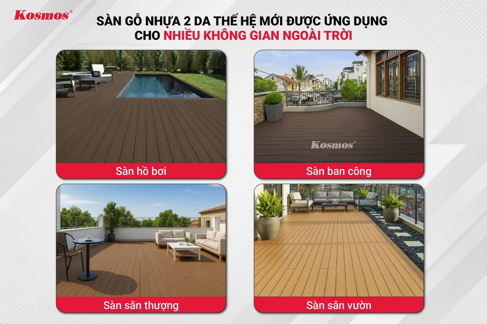 Sàn gỗ nhựa 2 da thế hệ mới được ứng dụng cho nhiều không gian ngoài trời Sàn gỗ nhựa 2 da thế hệ mới được ứng dụng cho nhiều không gian ngoài trời