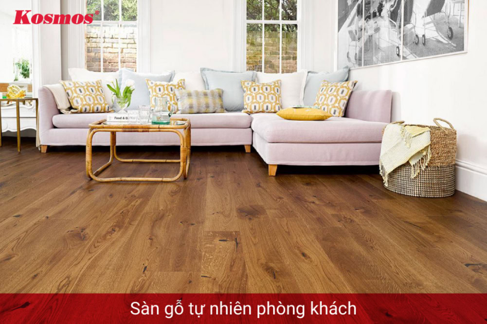 Sàn gỗ tự nhiên phòng khách màu nâu ấm áp Sàn gỗ tự nhiên phòng khách màu nâu ấm áp