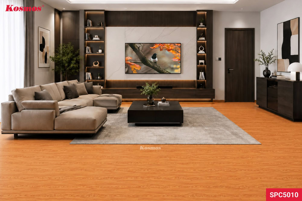 SPC5010 orange-yellow wood-grain vinyl flooring for living room