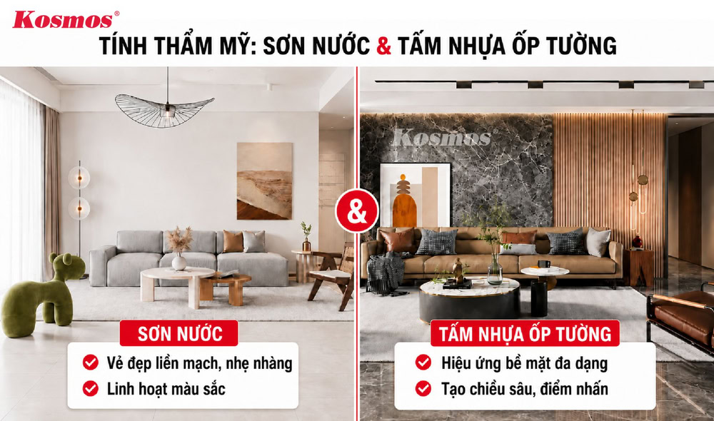 So sánh tính thẩm mỹ giữa tấm nhựa ốp tường và sơn nước So sánh tính thẩm mỹ giữa tấm nhựa ốp tường và sơn nước