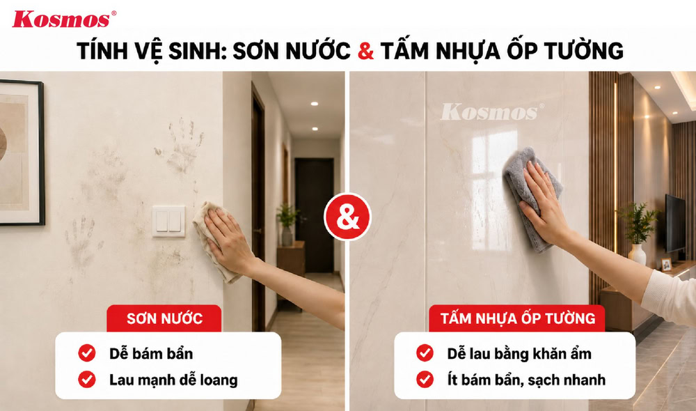 So sánh tính vệ sinh giữa việc sơn nước và ốp tấm nhựa lên tường So sánh tính vệ sinh giữa việc sơn nước và ốp tấm nhựa lên tường